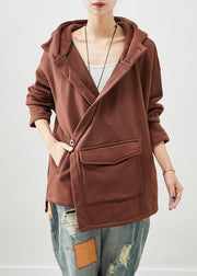 Stylish Khaki Asymmetrical Oversized Warm Fleece Jacket Fall