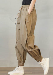 Stylish Khaki Oversized Patchwork Cotton Harem Pants Spring