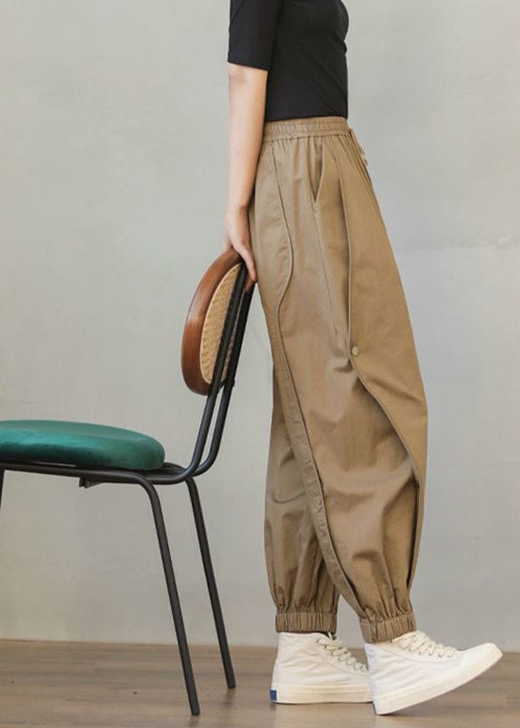 Stylish Khaki Oversized Patchwork Cotton Harem Pants Spring