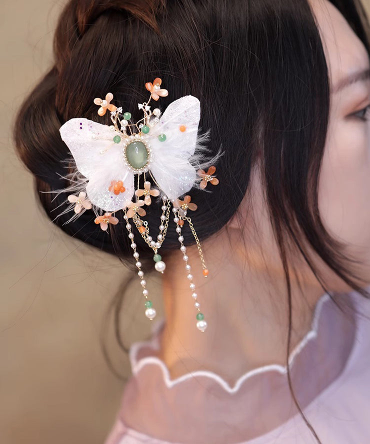 Stylish Light Blue Pearl Butterfly Hairpin