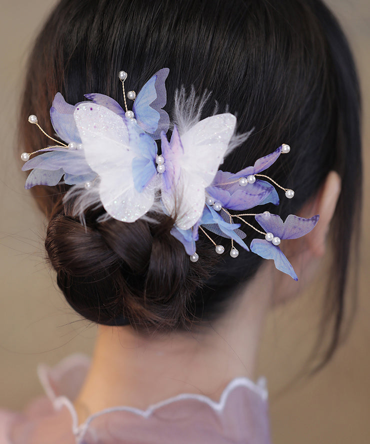 Stylish Light Blue Pearl Butterfly Hairpin