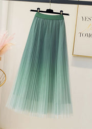 Stylish Light Green Wrinkled Elastic Waist Tulle Skirts Spring