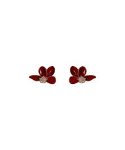 Stylish Mulberry Sterling Silver Overgild Asymmetrical Zircon Floral Stud Earrings