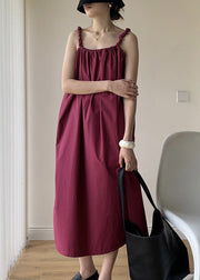 Stylish Mulberry Wrinkled Patchwork Cotton Dresses Sleeveless