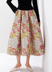 Stylish Multi Embroidered Zippered High Waist Cotton Skirts Fall