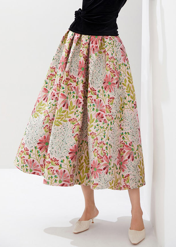 Stylish Multi Embroidered Zippered High Waist Cotton Skirts Fall