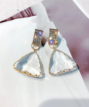 Stylish Nude Sterling Silver Ovetgild Inlaid Zircon Triangle Crystal Drop Earrings