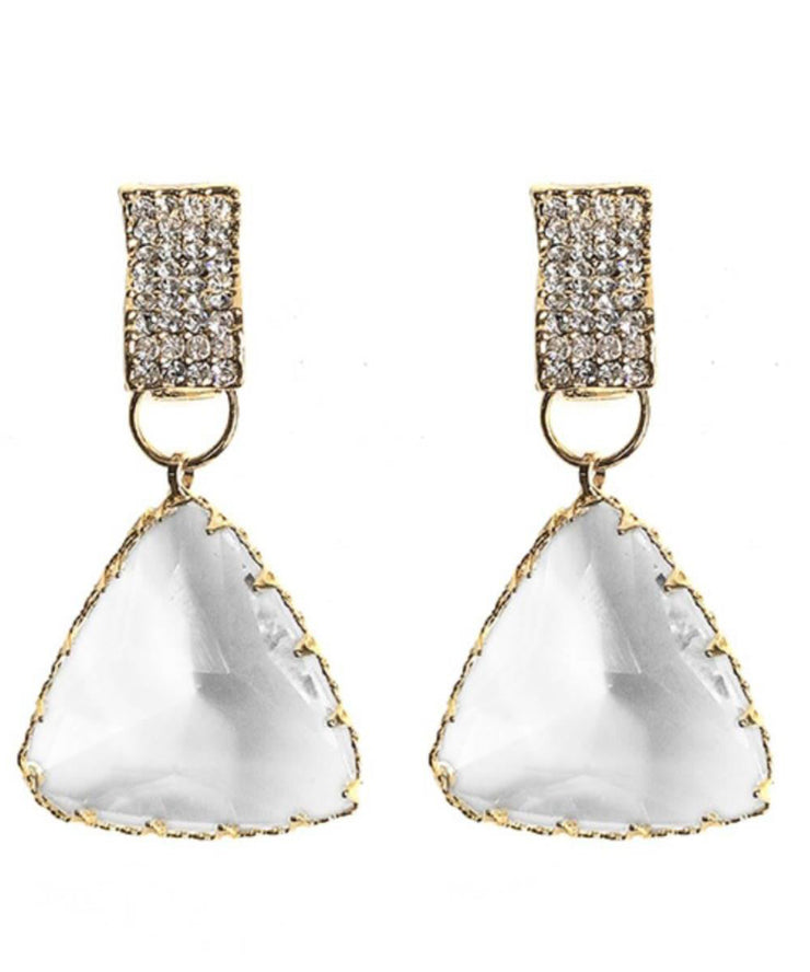 Stylish Nude Sterling Silver Ovetgild Inlaid Zircon Triangle Crystal Drop Earrings