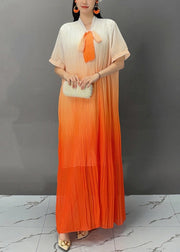 Stylish Orange Bow Wrinkled Maxi Dresses Summer