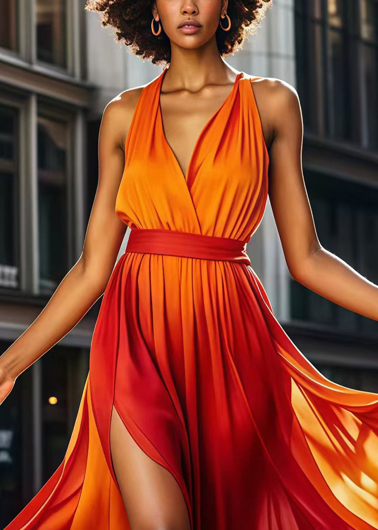 Stylish Orange Cinched Exra Large Hem Chiffon Robe Dresses Summer