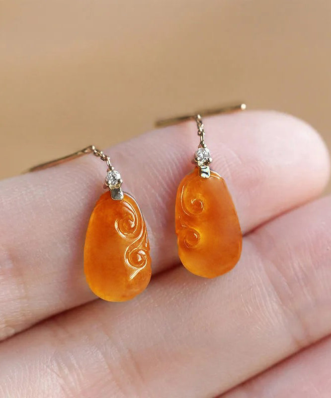 Stylish Orange Sterling Silver Overgild Jade Drop Earrings