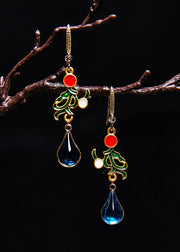 Stylish Peacock Blue Gem Stone Droplet Shape Drop Earrings