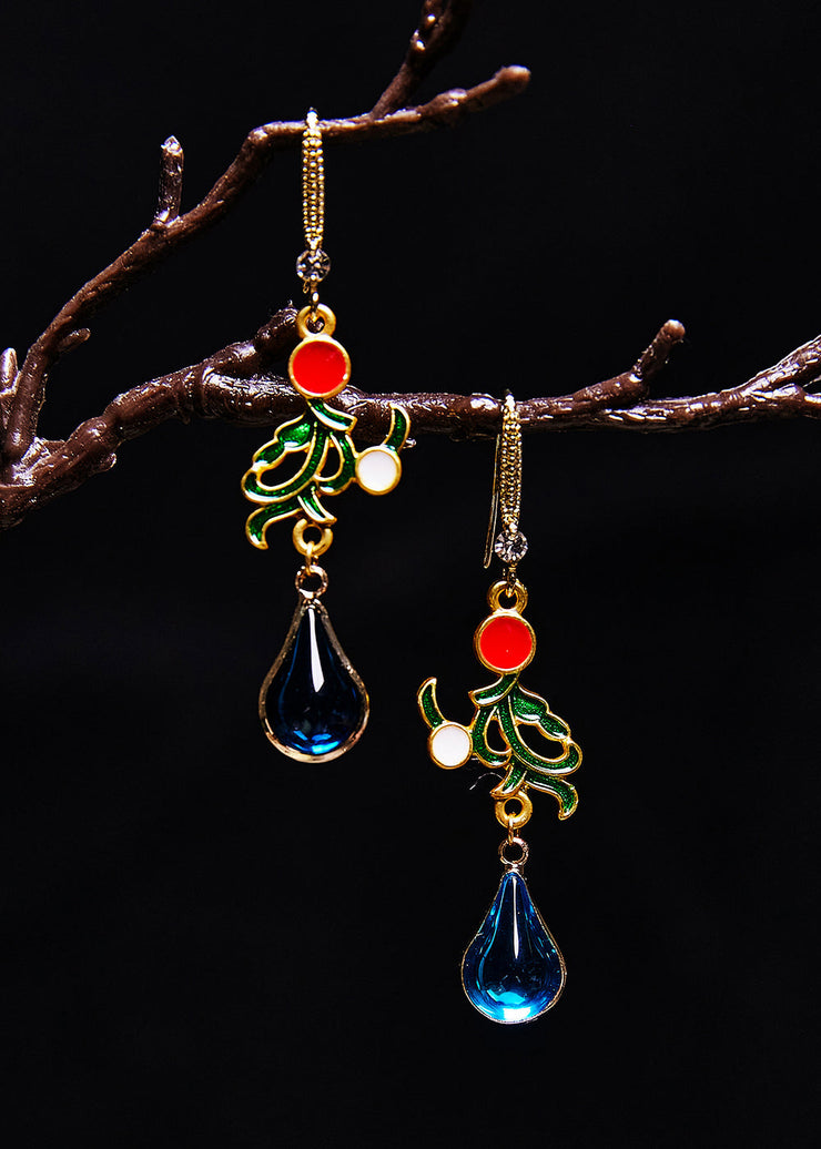 Stylish Peacock Blue Gem Stone Droplet Shape Drop Earrings