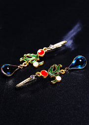 Stylish Peacock Blue Gem Stone Droplet Shape Drop Earrings