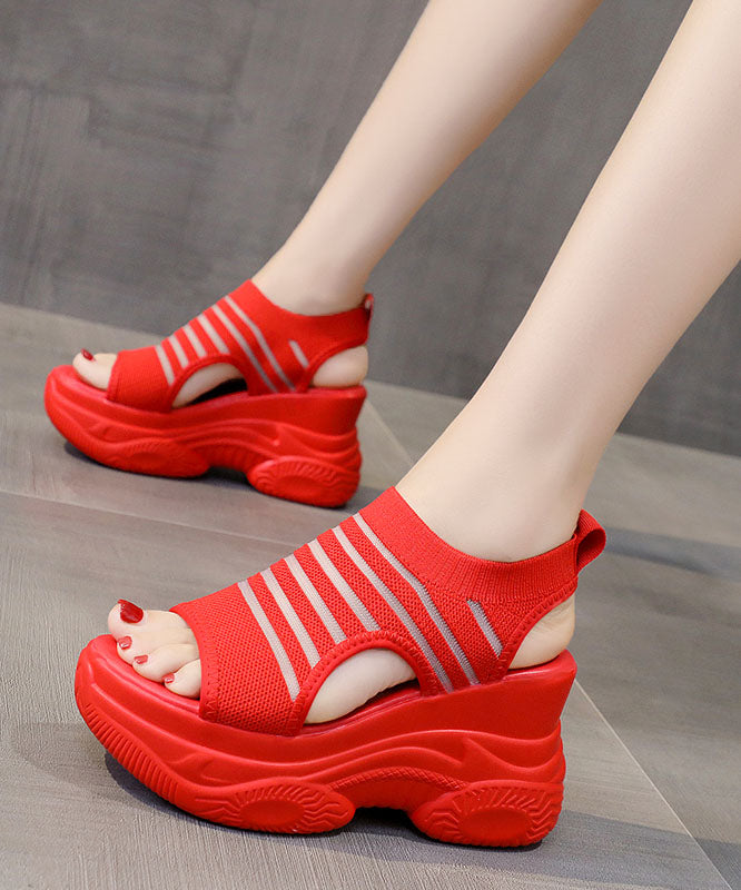 Stylish Peep Toe Splicing Red Platform Sandals Knit Fabric