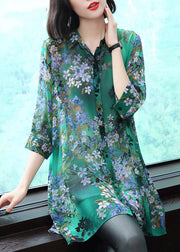 Stylish Black Peter Pan Collar Button Print Chiffon Shirt Tops Summer