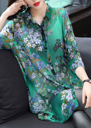 Stylish Yellow-flower Peter Pan Collar Button Print Chiffon Shirt Tops Summer