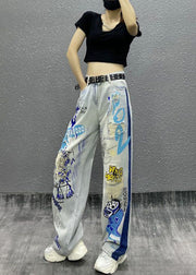 Stylish Photo Color Print Ripped Denim Straight Pants Spring Summer