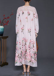 Stylish Pink Embroidered Hollow Out Silk Velvet Maxi Dresses Spring