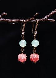 Stylish Pink Flower Zircon Jade Drop Earrings