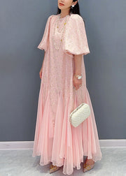 Stylish Pink Pockets Patchwork Chiffon Dress Summer