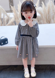 Stylish Plaid Button High Waist Cotton Girls Dress Long Sleeve