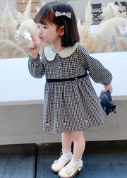 Stylish Plaid Button High Waist Cotton Girls Dress Long Sleeve