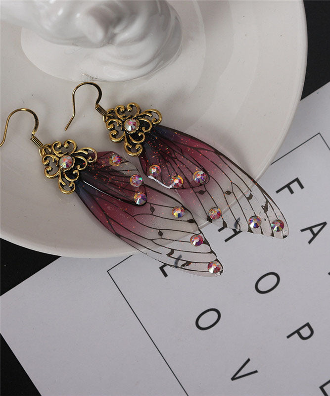 Stylish Purple Acrylic Butterfly Wings Zircon Drop Earrings