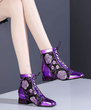 Stylish Purple Lace Up Breathable Mesh Splicing Chunky Boots