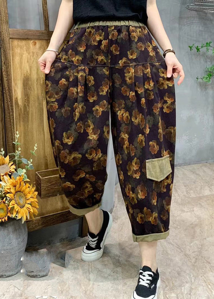 Stylish Purple Print Linen Harem Pants Summer