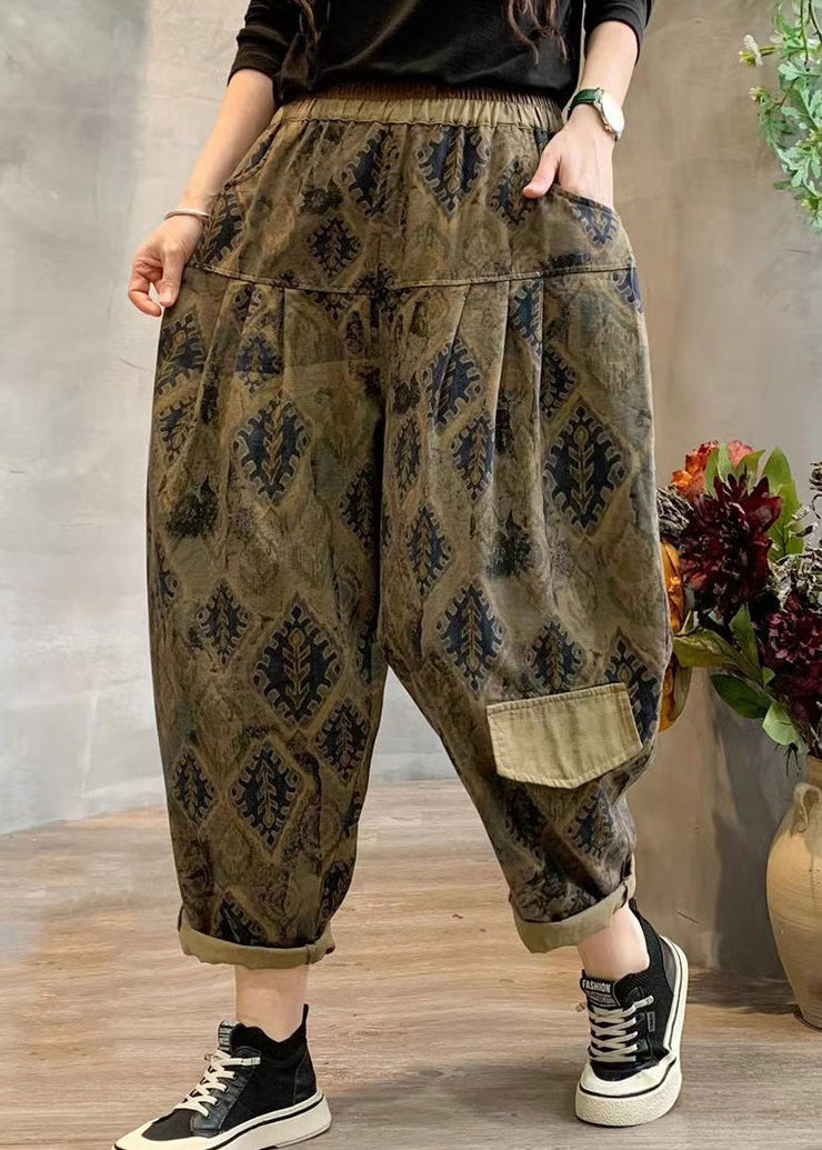 Stylish Purple Print Linen Harem Pants Summer