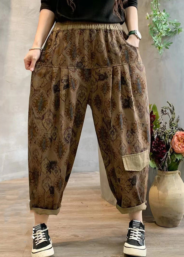 Stylish Purple Print Linen Harem Pants Summer