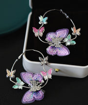 Stylish Rainbow Allouy Butterfly Zircon Circular Hoop Earrings