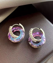 Stylish Rainbow Copper Alloy Crystal Zircon Circle Hoop Earrings