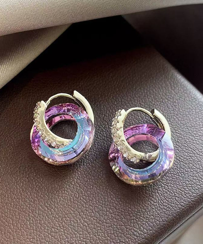 Stylish Rainbow Copper Alloy Crystal Zircon Circle Hoop Earrings