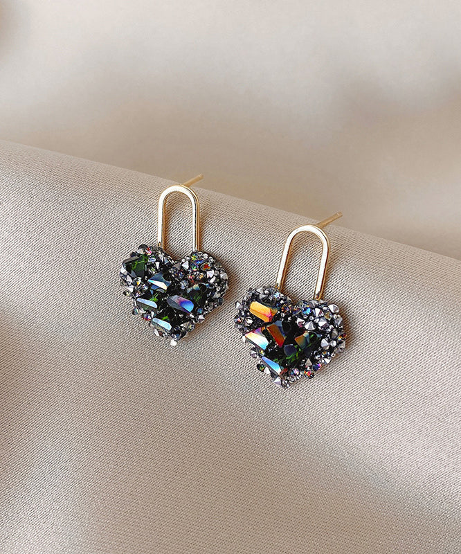 Stylish Rainbow Copper Overgild Love Zircon Stud Earrings