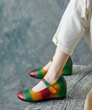 Stylish Rainbow Cowhide Leather High Wedge Heels Shoes