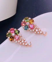 Stylish Rainbow Sterling Silver Overgild Crystal Zircon Stud Earrings