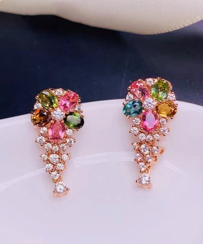 Stylish Rainbow Sterling Silver Overgild Crystal Zircon Stud Earrings