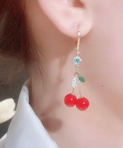 Stylish Red Alloy Zircon Crystal Agate Drop Earrings