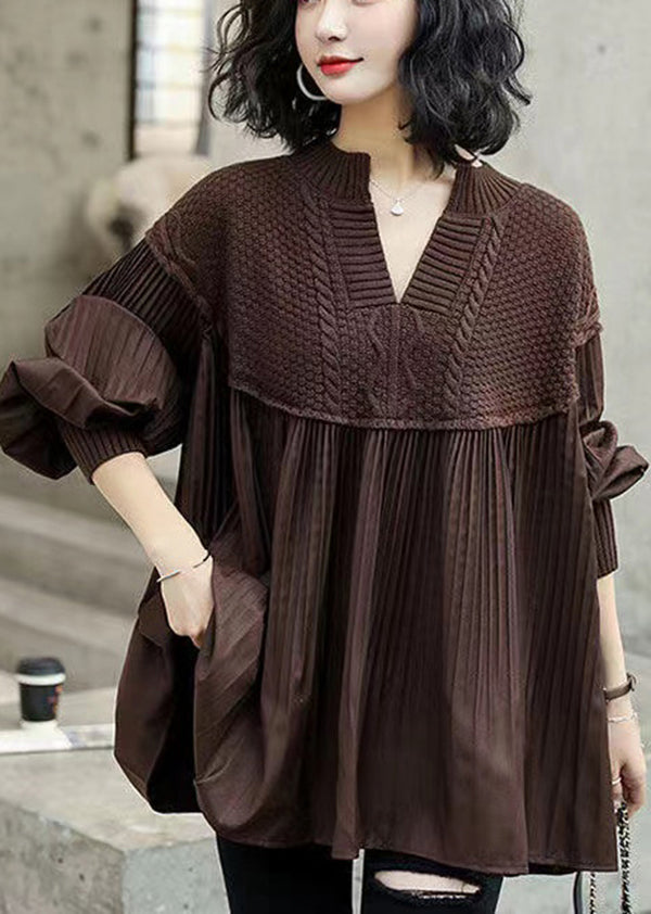 Stylish Red Knit Patchwork Cotton Shirts Dress Batwing Sleeve