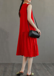 Stylish Red O-Neck Patchwork Cotton Party Dress Sleeveless