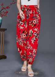 Stylish Red Oversized Print Cotton Harem Pants Fall