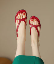 Stylish Red Peep Toe Hollow Out Splicing Chunky Sandals