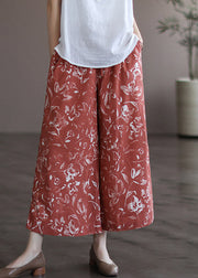 Stylish Red Print Elastic Waist Drawstring Wide Leg Pants Summer