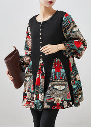 Stylish Red Print Patchwork Cotton Work Dress Fall