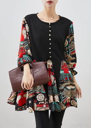 Stylish Red Print Patchwork Cotton Work Dress Fall