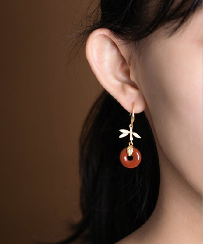 Stylish Red Sterling Silver Gold Plated Bowlder Drop Earrings