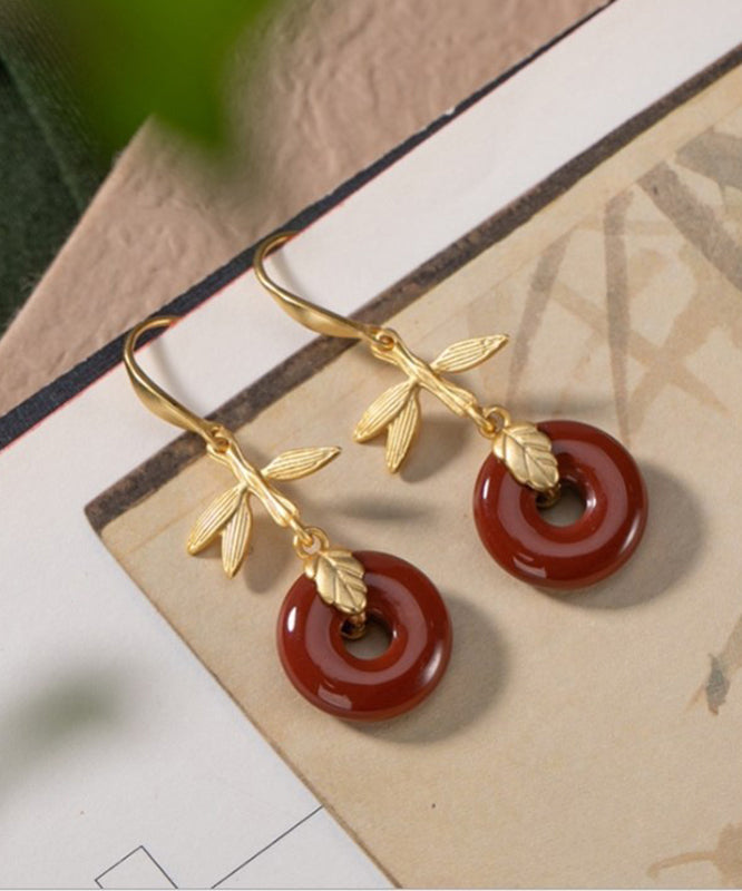 Stylish Red Sterling Silver Gold Plated Bowlder Drop Earrings