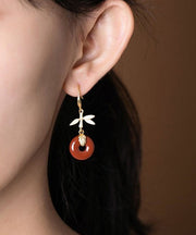 Stylish Red Sterling Silver Gold Plated Bowlder Drop Earrings